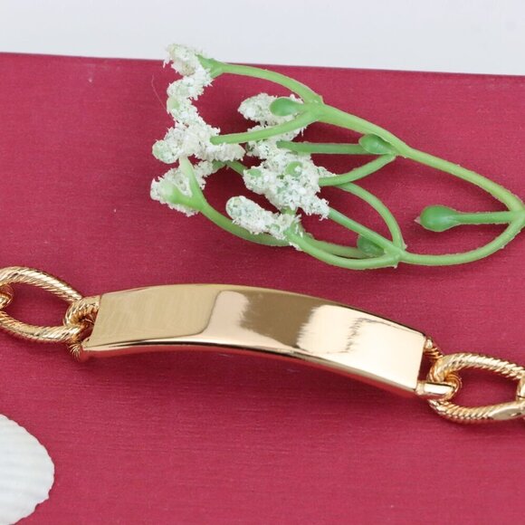 "Bold Link Rose Gold Bracelet with Sleek Polished Plate Accent, XPBL1079 - Picture 11 of 12